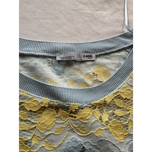 ZARA W&B Yellow & Blue Lace Floral Knit Top – Size M - Picture 4 of 6